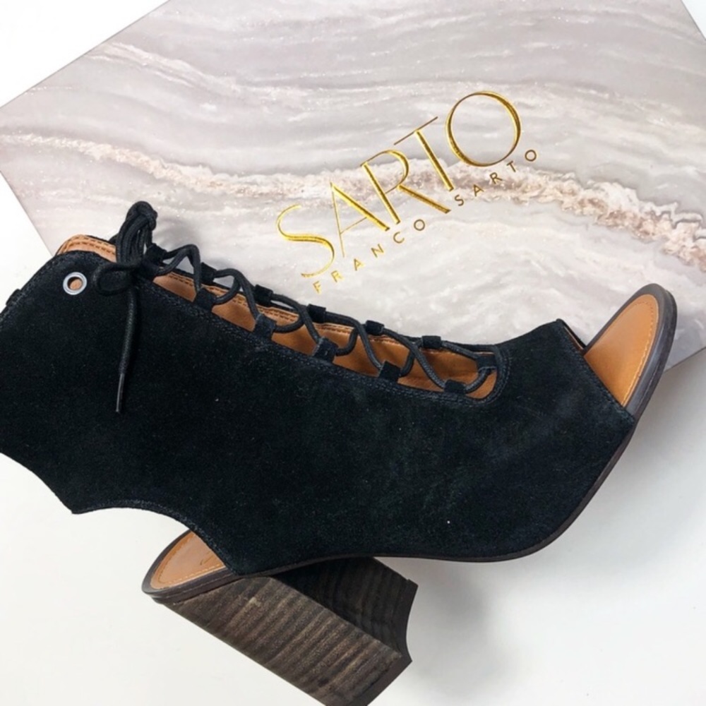 Franco Sarto Lace Up Peep Toe Heels Black Size 8.5